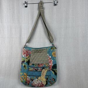 april cornell women quilted crossbody tote bag floral green bird appliqué